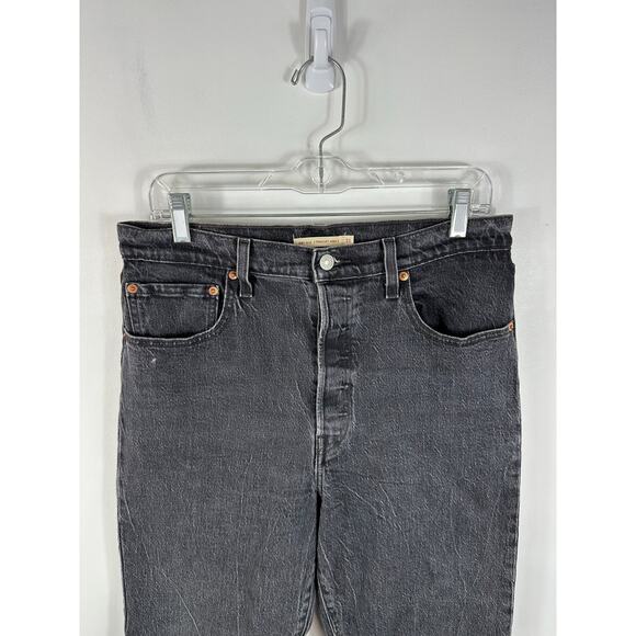 Levi's Premium Ribcage Straight Ankle Jeans Black Size 31 Button Fly - Picture 11 of 15